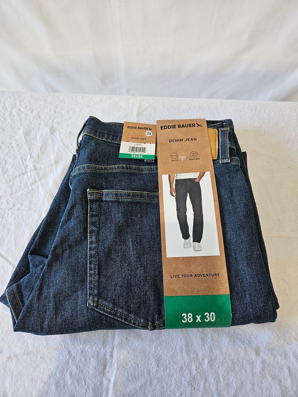 Eddie Bauer Jeans Straight Leg Stretch Dark Blue 38x30